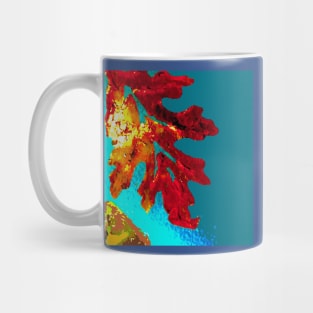 Flaming Orange Oak Leaf, acrylic painting digital Thanksgiving Mug